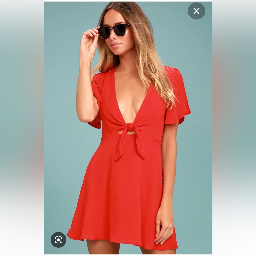 Lulu’s Sea Day Red Skater Tie Cutout Dress